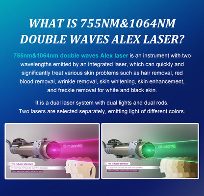 Pigment Lesions Removal Lasering 755 1064nm Alex Long Pulse Shorter Pulse Alexandrite Yag Lasering Hair Removal Machine